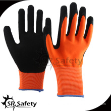 SRSAFETY 2016 new style 13G black latex coated working safety orange gloves,best price made in china